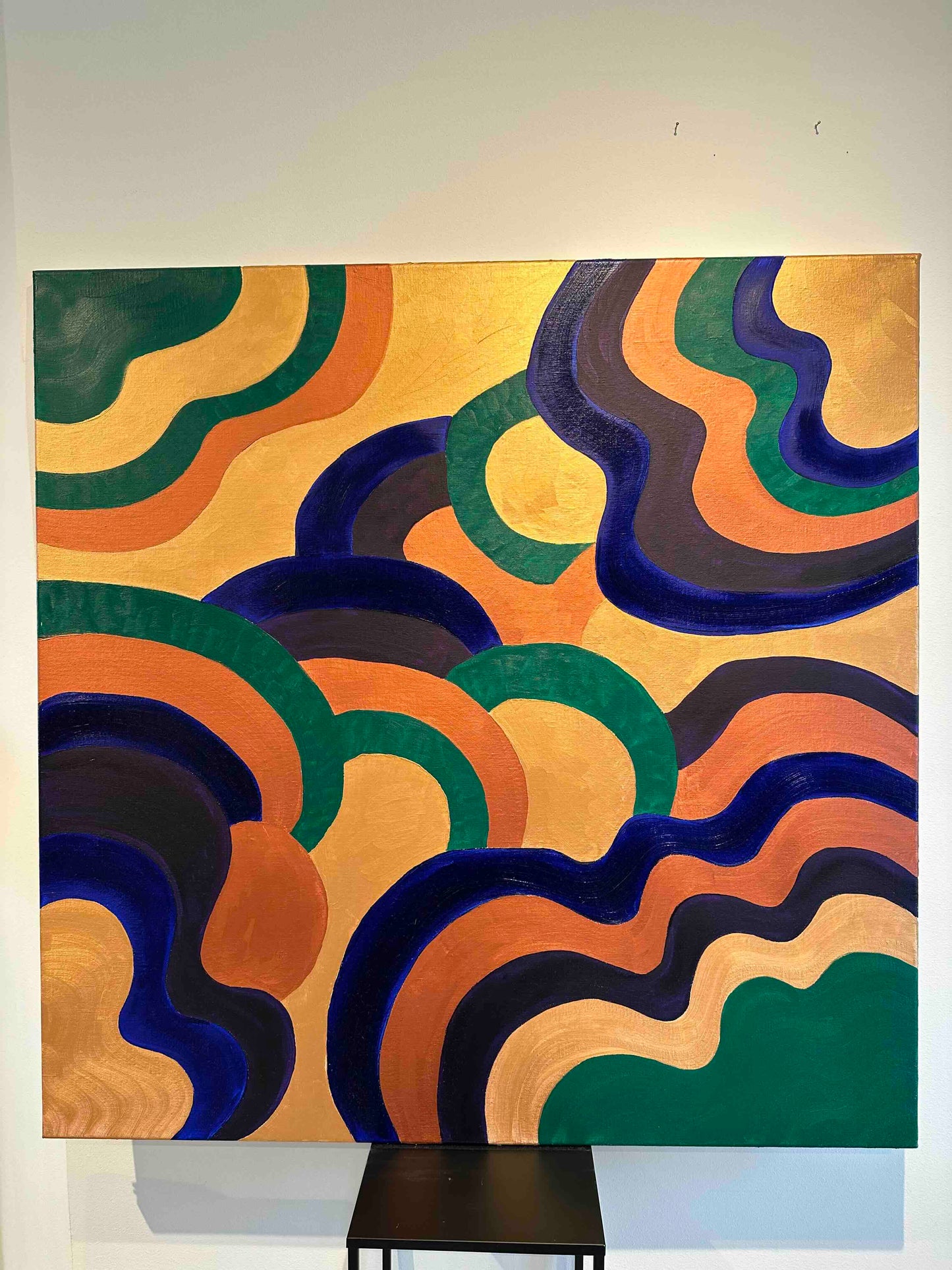 Organic Flows Series I – original abstract oil painting on linen by Swedish contemporary artist Ewa Borin featuring sculptural organic forms and layered natural textures, 100 × 100 cm