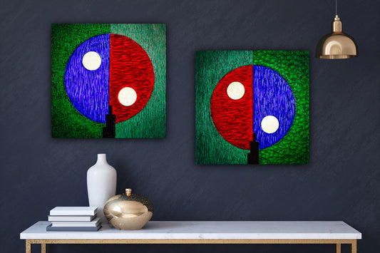 Brother & Sister - Original oil paintings - Diptych - Framed