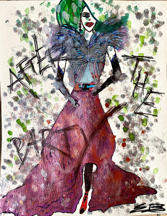 After the Party - Original shimmering watercolor painting - framed