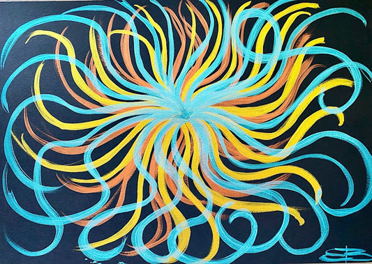 Space Flower XI - Original shimmering watercolor painting on paper
