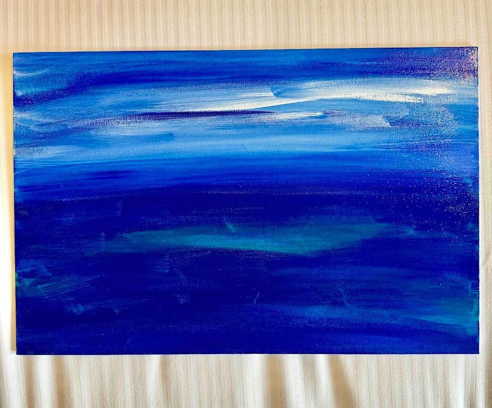 Left panel of "The Colors of Dinard", an original gouache diptych inspired by the blue hour in Dinard, Brittany.