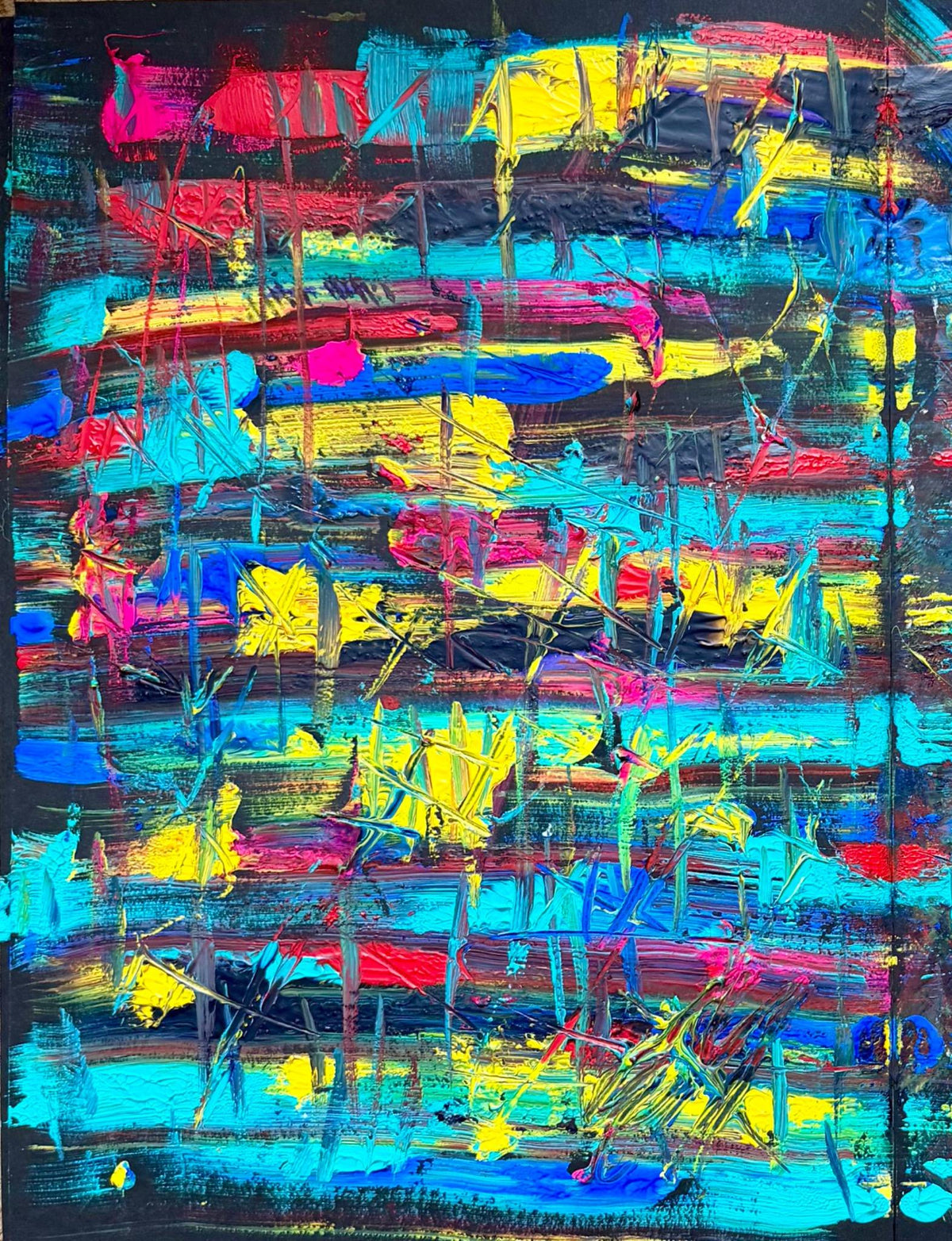 Detail of Where the Light Breaks Through – gouache and watercolour on black artist paper by Ewa Borin