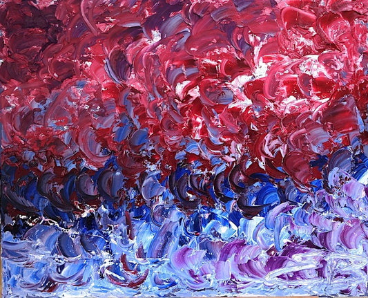 Different Worlds – original abstract oil painting on linen by Swedish contemporary artist Ewa Borin with layered textures symbolising diversity and human connection, 60 × 73 cm